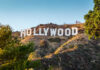 Hollywood sign on a sunny hillside.