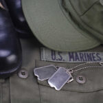 US Marines uniform with boots and dog tags