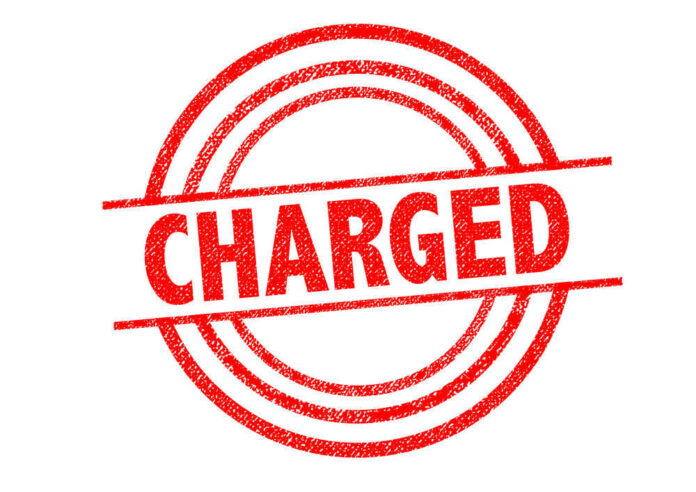 Red charged stamp with circular border