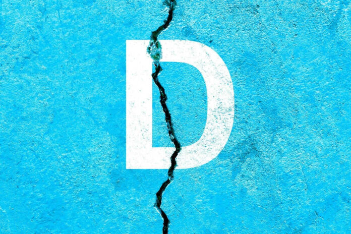 Cracked blue surface with letter D.