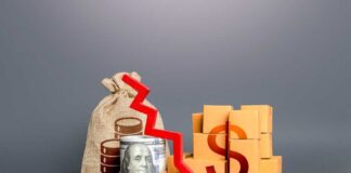 A visual representation of financial decline with money and boxes