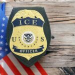 Border Czar Demands Tough Terms for ICE Drawdown ICE officer badge displayed next to the U.S. flag