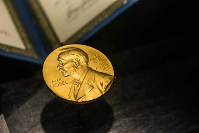 Nobel Prize medal featuring Alfred Nobels profile.
