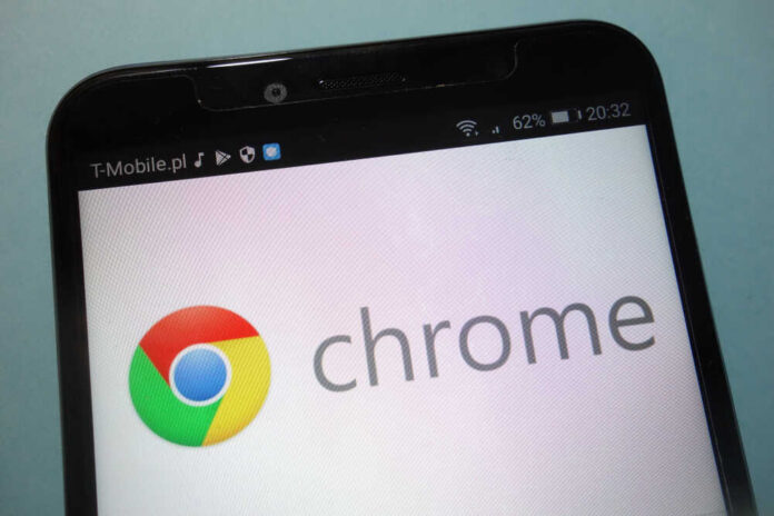 shutterstock_1180792624.jpg Close-up of a smartphone displaying the Chrome logo and interface