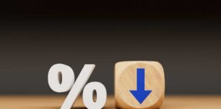 A percentage symbol next to a wooden block with a downward arrow