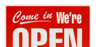 Red Come in, Were Open sign.
