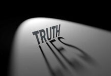 Truth casting shadow spelling Lies on curved surface.