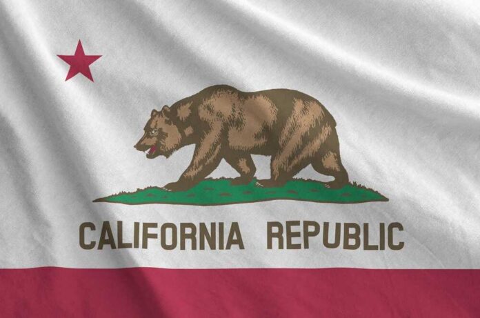 California state flag featuring a bear and a red star