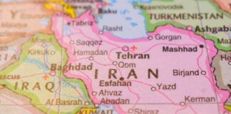 Map highlighting Iran and surrounding countries in the Middle East