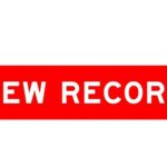 Red ribbon banner with the text 'NEW RECORD'