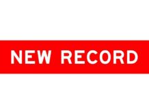 Red ribbon banner with the text 'NEW RECORD'