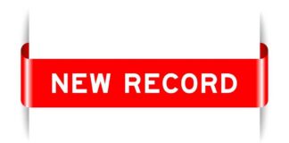 Red ribbon banner with the text 'NEW RECORD'