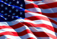 USA flag waving in the wind.
