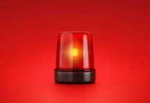 Dog Food Danger: RECALL ALERT! Red emergency light on red background