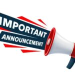 A megaphone with the text 'IMPORTANT ANNOUNCEMENT' in bold letters