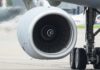 Close-up view of a jet engine mounted on an aircraft