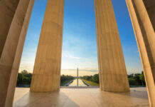View from the Lincoln Memorial towards the Washington Monument at sunrise