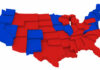 Map of the United States colored red and blue.