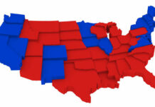 Supreme Court BOMBSHELL Flips Voting Map Map of the United States colored red and blue.