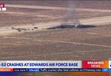 VIDEO: B-52 Crashes Seconds After Takeoff – 8 Dead B-52 bomber crashes shortly after takeoff at Edwards Air Force Base, officials say