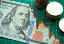 Fed Legend Dies — Did He Doom 2008? One hundred dollar bill and coins with stock market graph.