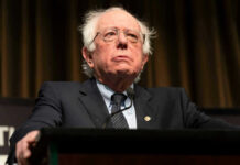 Bernie Sanders Demands Half?! Bernie Sanders in suit speaking at podium.