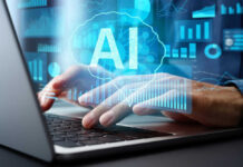 AI Bonfire, Human Jobs Vanish Person typing on laptop with AI hologram