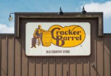 Logo Fiasco Claims Cracker Barrel Boss Sign for Cracker Barrel Old Country Store featuring a man sitting on a barrel