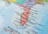 Close-up map of Florida and surrounding areas.