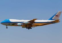 Air Force One Decoy? Wild Escape Airplane labeled United States of America on runway