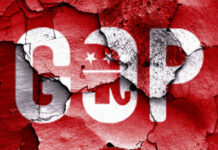 Family Bombshell Shakes GOP GOP logo with a cracked red background.