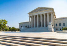 Supreme Swerve Keeps $400M Ballroom Alive United States Supreme Court building exterior, sunny day.