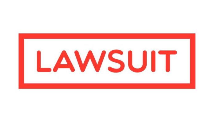 The word 'LAWSUIT' displayed in bold red letters within a rectangular border