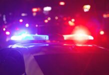 Famed Model’s Death Sparks LAPD Probe Police car with flashing red and blue lights at night