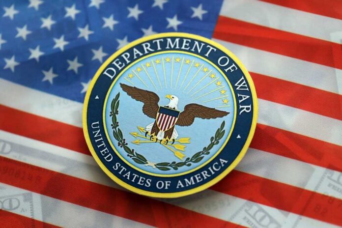Kyiv,,Ukraine,-,September,17,,2025,Us,Department,Of,War Seal of the Department of War on an American flag background