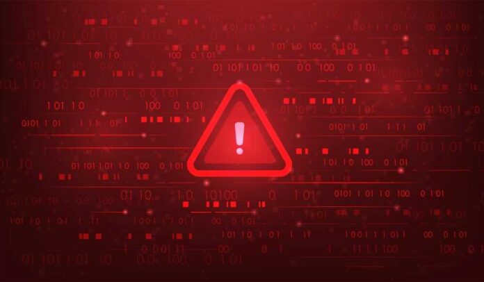 shutterstock_2622994791-1 Warning triangle icon on red digital background