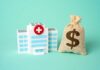 Hospital model next to a money bag with a dollar sign