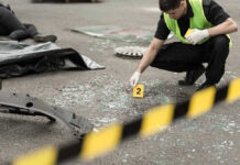 Neck Slash, Rolling Car, CHAOS Police investigating crime scene with evidence marker and body bag.